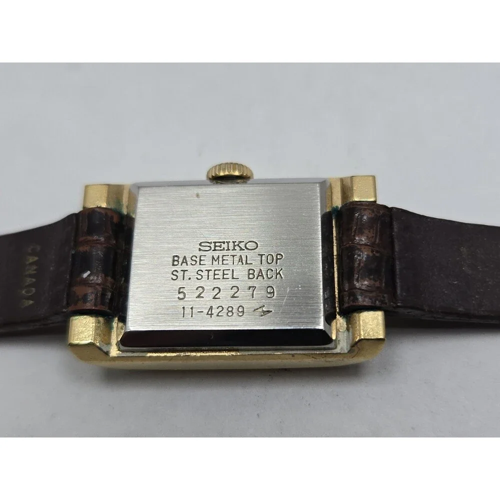 Rare Vintage Seiko Womens Tank Dress Watch Gold Tone Manual Winding Leather Runs